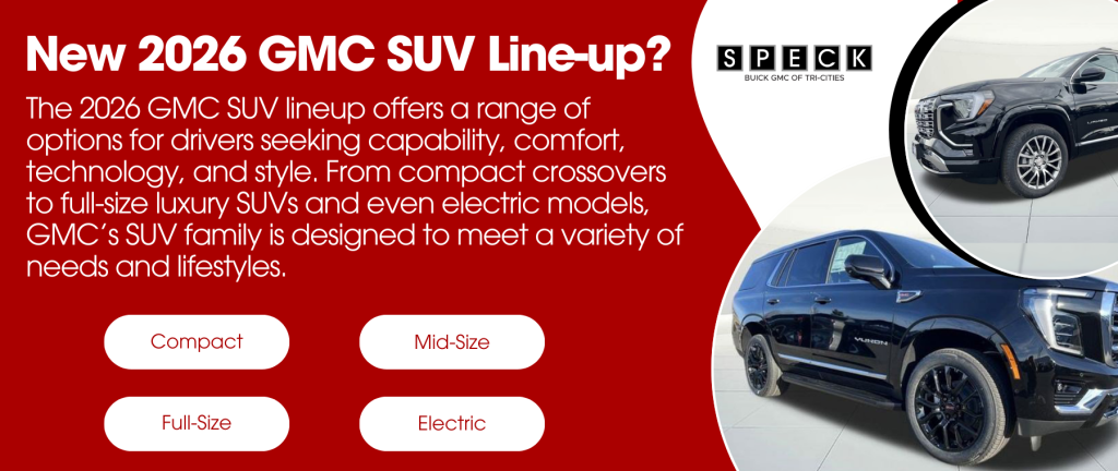 Informative image showing the new 2026 GMC SUV line-up