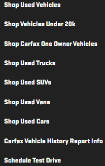 Used Car Menu on GMC's website