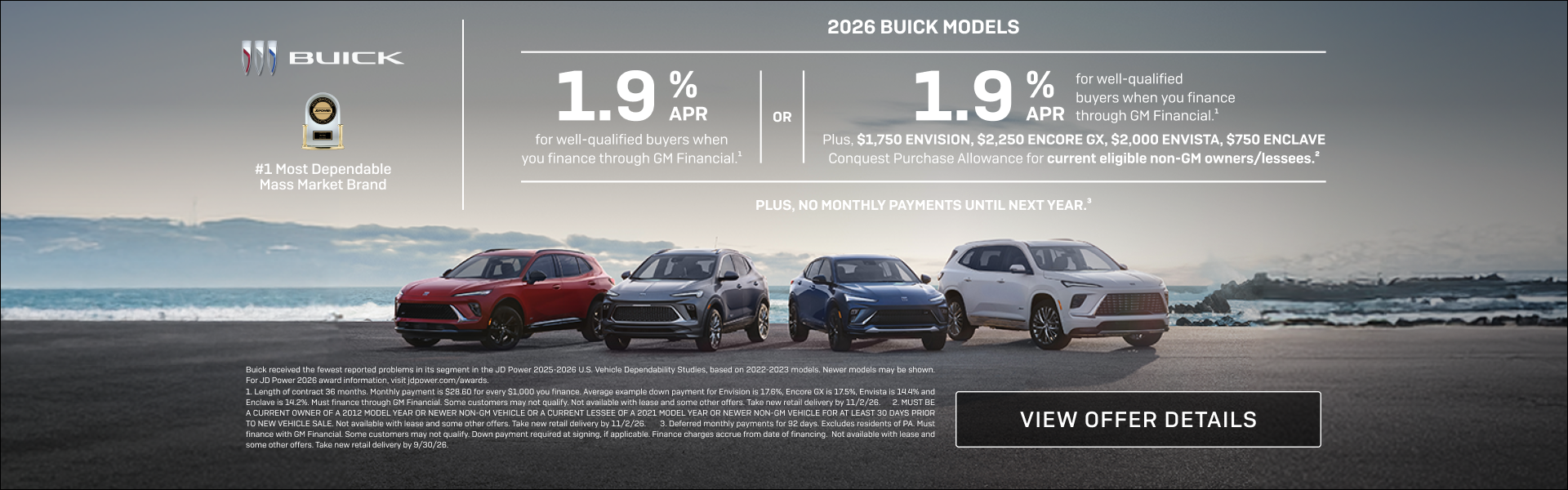 1.9% APR
FOR WELL-QUALIFIED BUYERS when you finance through GM Financial.1

Or

1.9% APR
FOR WELL...