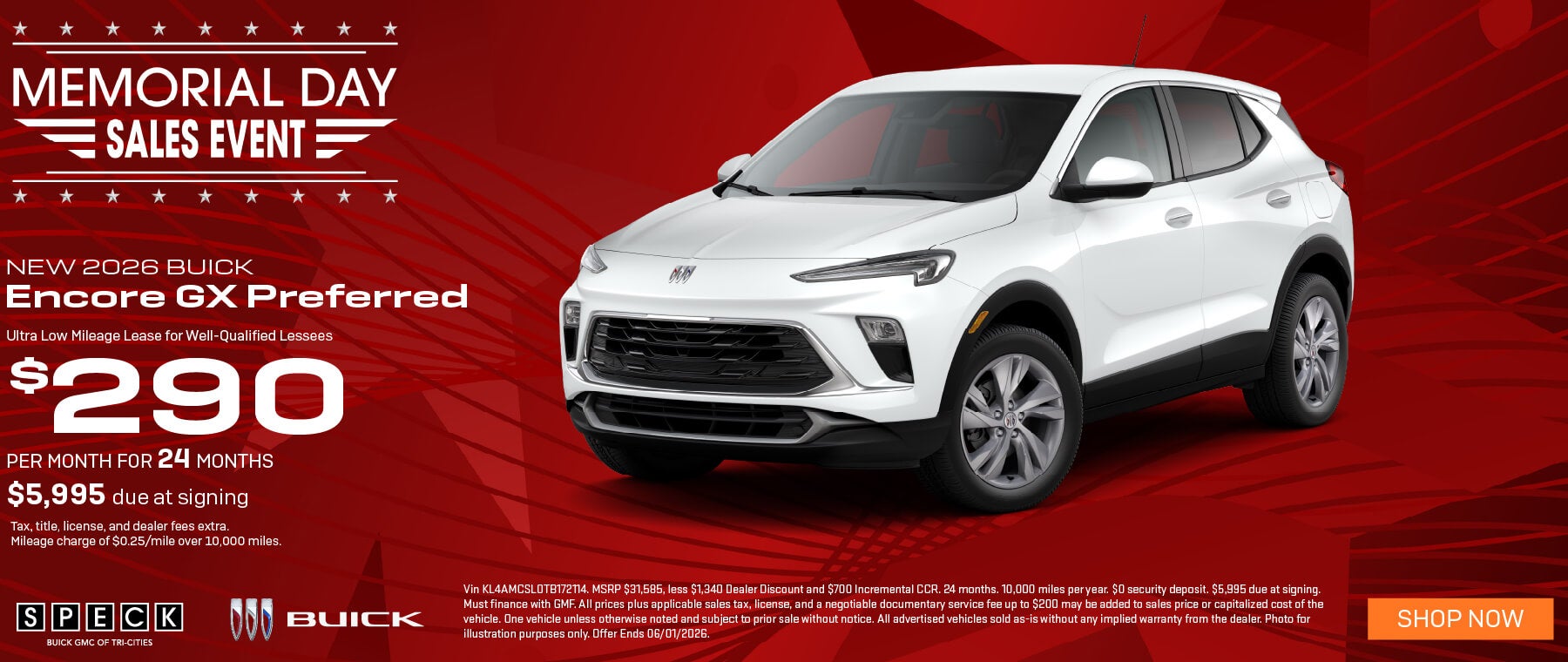 290 per month lease buick encore gx