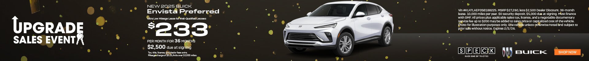 233 per month lease on a new 2025 buick envistra preferred