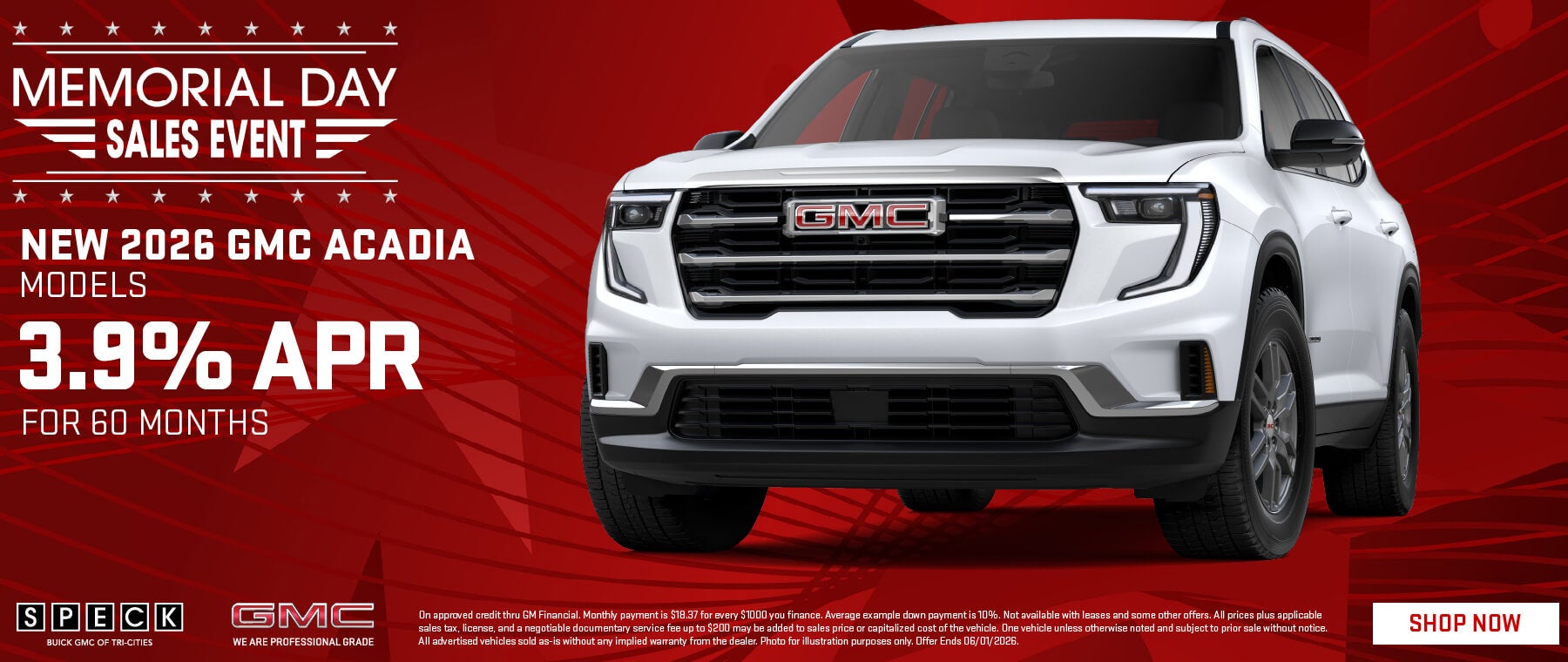 3.9 apr for 60 months gmc acadia