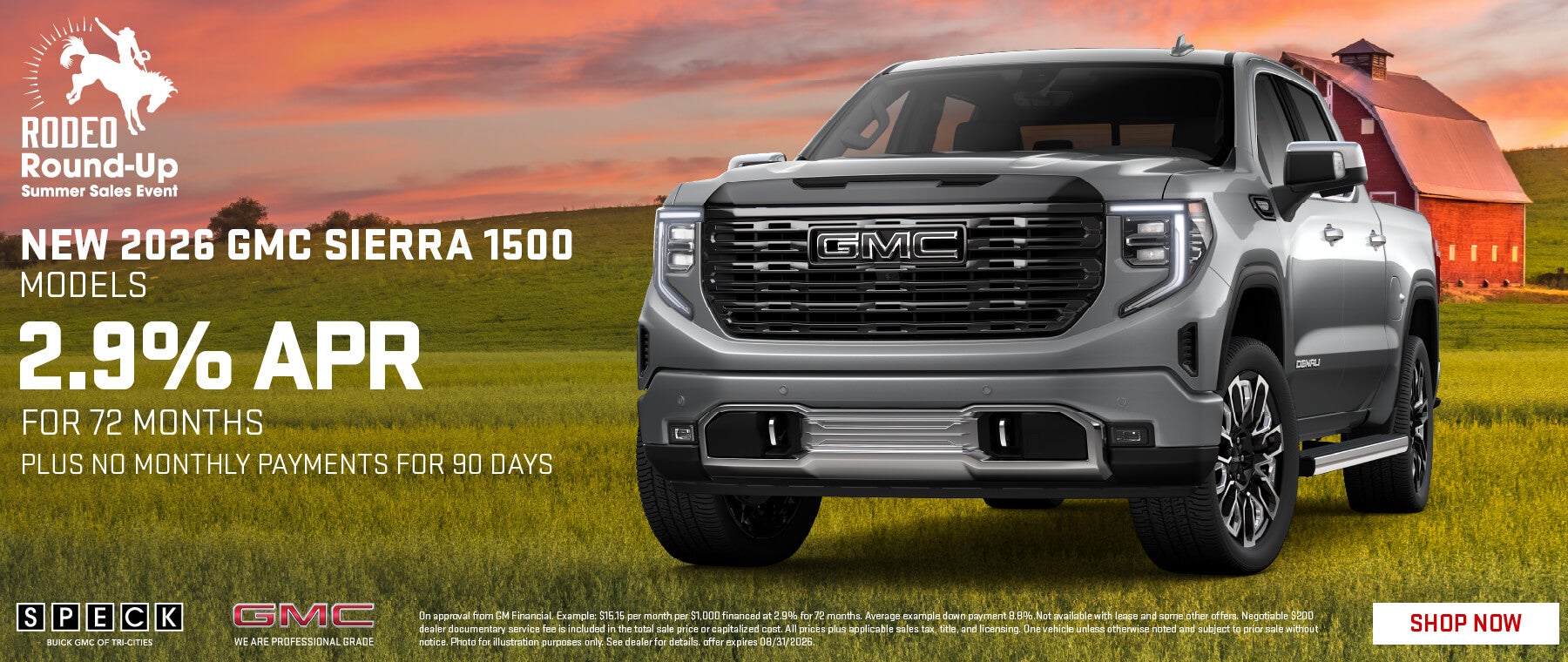 2.9 apr for 72 months 2026 gmc sierra 1500