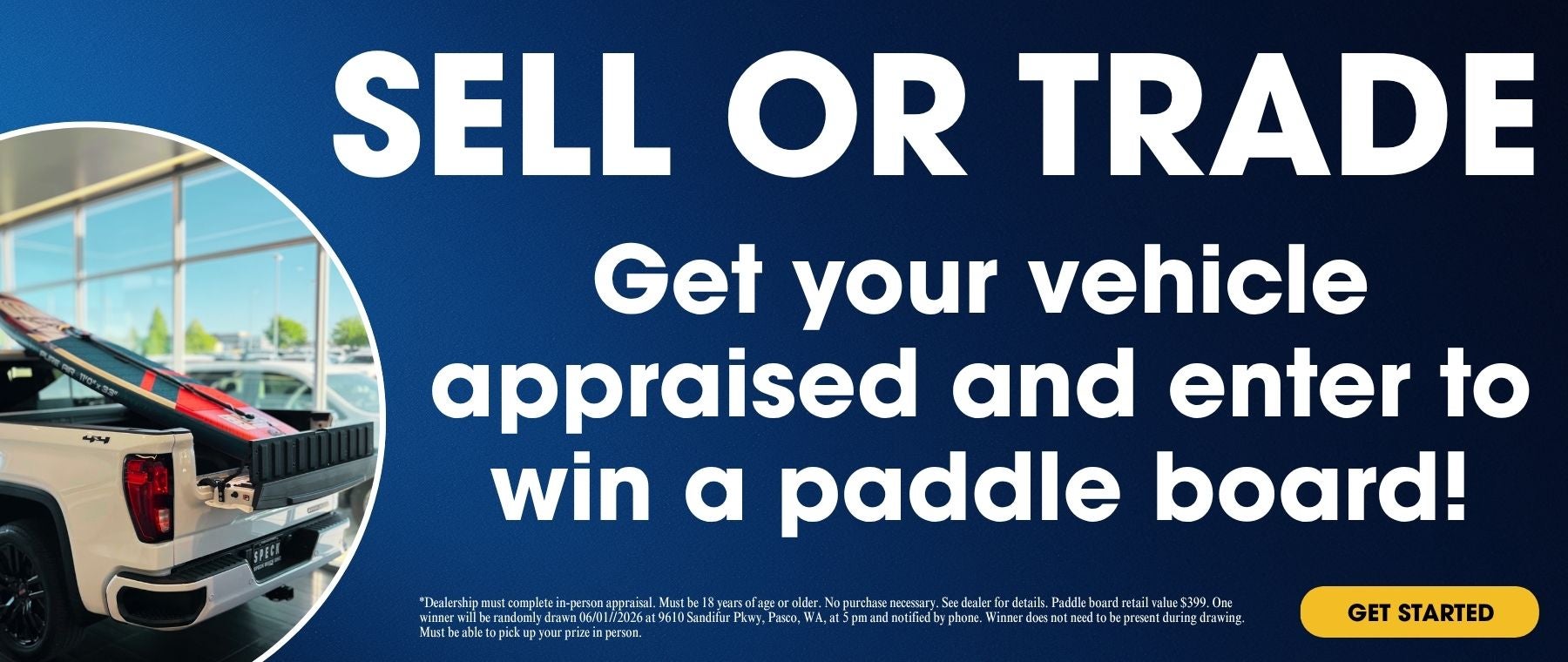 enter to win a paddle board with vehicle appraisal