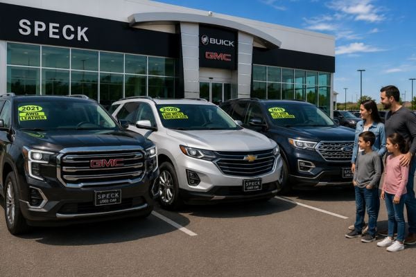family looking at used SUVs
